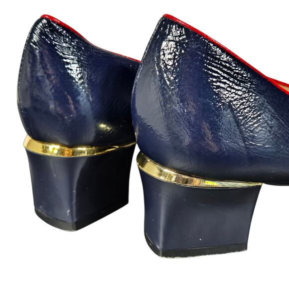 Marc by Marc Jacobs Pumps Womens 38 Navy Red Patent Leather Chain Heeled Loafers - Picture 14 of 14